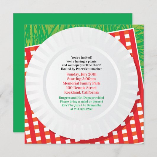 Picknick Uitje BBQ Party Flat Uitnodiging (Voorkant / Achterkant)