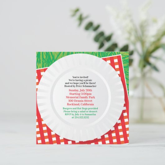 Picknick Uitje BBQ Party Flat Uitnodiging (Staand voorkant)