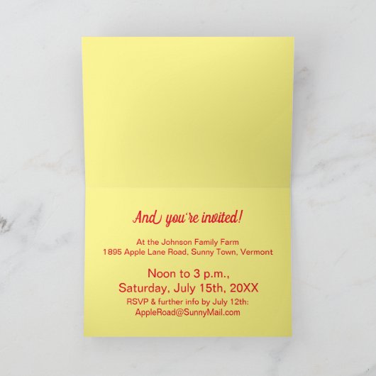 Picknick uitnodiging, rood, wit & geel gingham inv (Binnen)