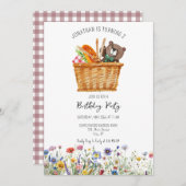 Picknick Verjaardag Uitnodiging roze Gingham lente (Voorkant / Achterkant)