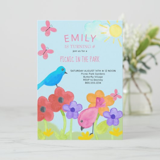 Picknick verjaardagsfeestje Kleurrijke Kinder tuin Kaart (Staand voorkant)