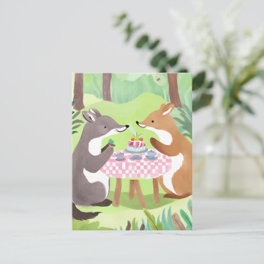 picknick voor bosdieren | grillige Schattigee Wate Briefkaart (Staand voorkant)