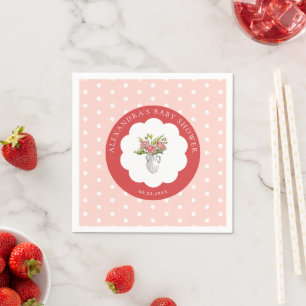Picknick Zomer Rood Roze Wit Stippen Baby Shower Servet