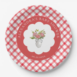 Picknick Zomer Rood Wit Geruit Bloemen Baby Shower Papieren Bordje