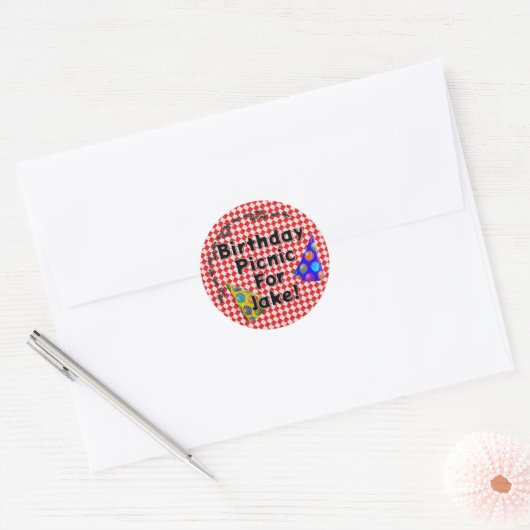 Picknickfeest voor verjaardag ronde sticker (Envelop)