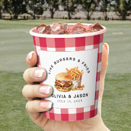 Picknickhuwelijksfeest met Burgers & Frieten Papieren Bekers