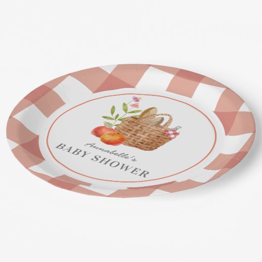 Picknickmand Rode GIngham Baby shower Papier Bord (Gekanteld)