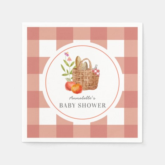 Picknickmand Rode GIngham Baby shower Servet (Voorkant)