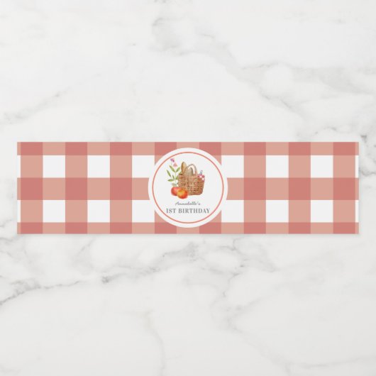 Picknickmand Rode Gingham Verjaardag Waterfles Etiket (Enkel label)