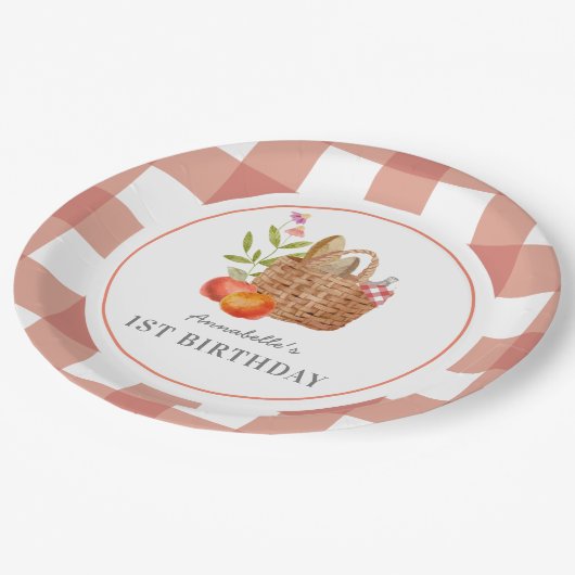 Picknickmand Rode GIngham Verjaardagspapier Bord (Gekanteld)
