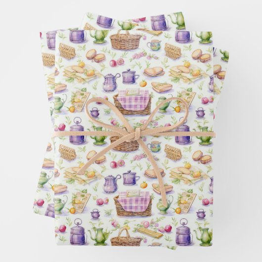  picknickmanden en eten inpakpapier vel (In situ)