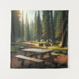 Picknicktafel Camping Scene Wandkleed