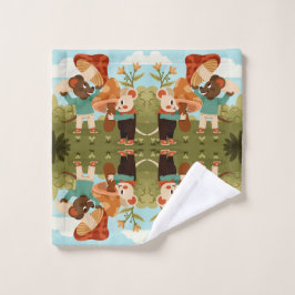 picknicktafereel met dieren in hoeden en overalls washandje