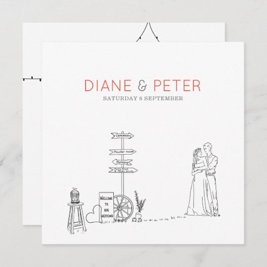Picknicktuin minimalistisch zwart-wit bruiloft kaart (Voorkant / Achterkant)