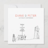 Picknicktuin minimalistisch zwart-wit bruiloft kaart (Voorkant)