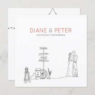 Picknicktuin minimalistisch zwart-wit bruiloft kaart