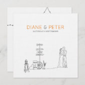 Picknicktuin minimalistisch zwart-wit bruiloft kaart (Voorkant / Achterkant)