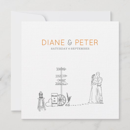 Picknicktuin minimalistisch zwart-wit bruiloft kaart (Voorkant)