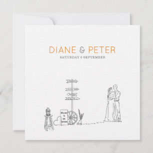 Picknicktuin minimalistisch zwart-wit bruiloft kaart