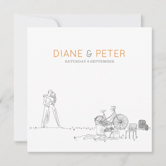 Picknicktuin minimalistisch zwart-wit bruiloft kaart (Voorkant)