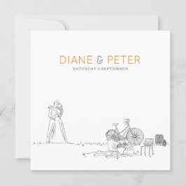Picknicktuin minimalistisch zwart-wit bruiloft kaart