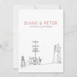 Picknicktuin minimalistisch zwart-wit bruiloft kaart