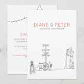 Picknicktuin minimalistisch zwart-wit bruiloft kaart (Voorkant / Achterkant)