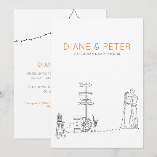 Picknicktuin minimalistisch zwart-wit bruiloft kaart (Voorkant / Achterkant)