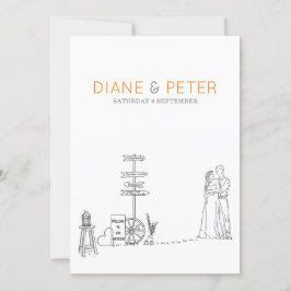 Picknicktuin minimalistisch zwart-wit bruiloft kaart