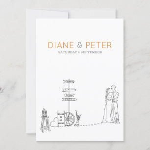 Picknicktuin minimalistisch zwart-wit bruiloft kaart