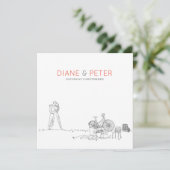 Picknicktuin minimalistisch zwart-wit bruiloft kaart (Staand voorkant)