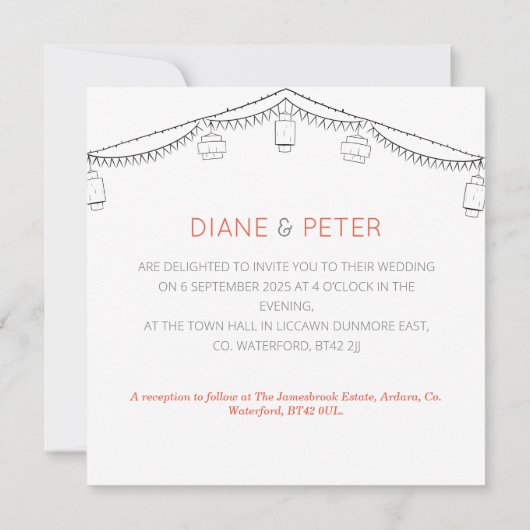 Picknicktuin minimalistisch zwart-wit bruiloft kaart (Achterkant)