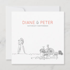 Picknicktuin minimalistisch zwart-wit bruiloft kaart