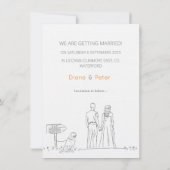 Picknicktuin minimalistisch zwart-wit bruiloft save the date (Achterkant)