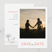 Picknicktuin minimalistisch zwart-wit bruiloft save the date (Voorkant / Achterkant)