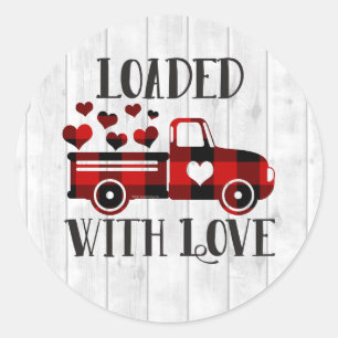 Pickup Truck Buffalo Plaid Hart Valentijnsdag Ronde Sticker