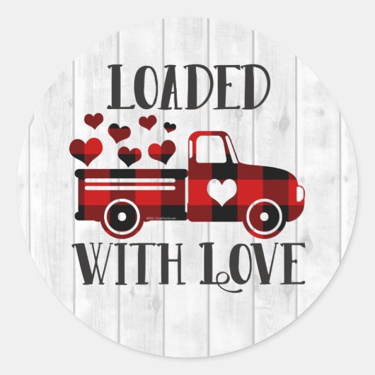 Pickup Truck Buffalo Plaid Hart Valentijnsdag Ronde Sticker (Voorkant)