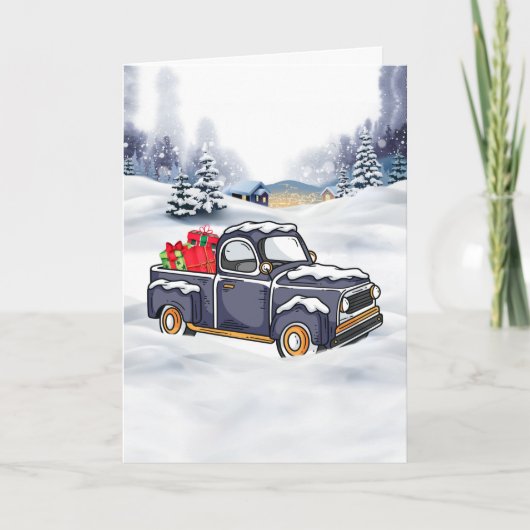 Pickup Truck met Cadeaudozen Snowy Christmas Kaart (Voorkant)