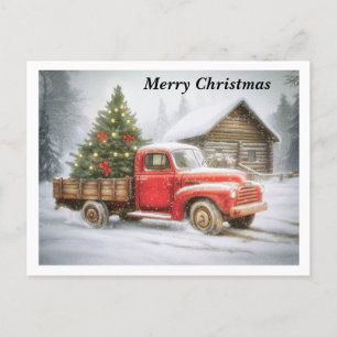 Pickup truck met kerstboom feestdagenkaart