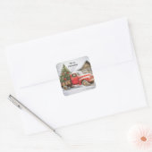 Pickup truck met kerstboom vierkante sticker (Envelop)