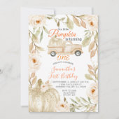 Pickup Truck Pumpkin Third Birthday Invite Kaart (Voorkant)