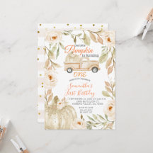 Pickup Truck Pumpkin Third Birthday Invite