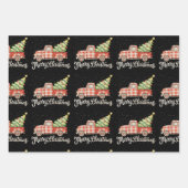Pickup Truck Red Buffalo Plaid Vrolijk Kerstfeest Inpakpapier Vel (Voorkant)