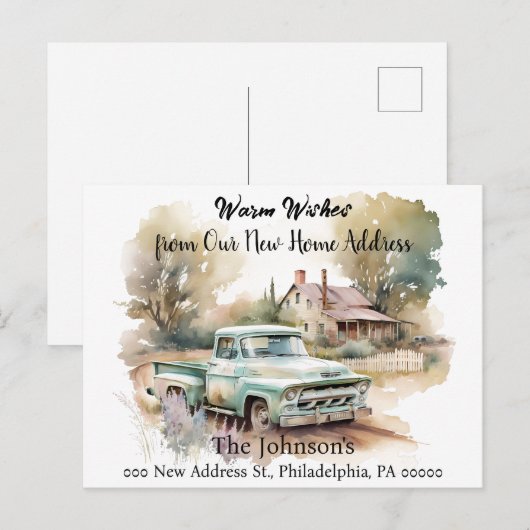 Pickup Truck We hebben een nieuw adres Briefkaart  (Voorkant / Achterkant)