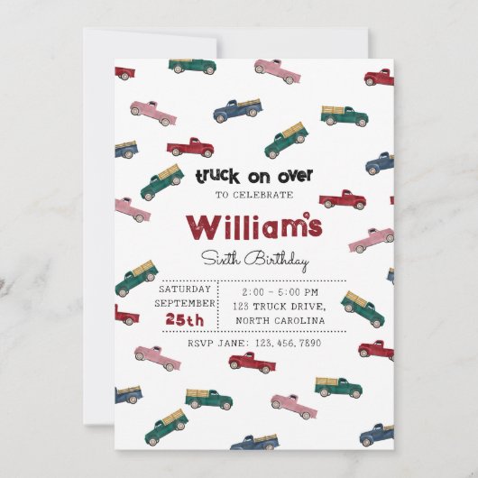 Pickup Trucks Schattigee voertuigen Kids verjaarda Kaart (Voorkant)