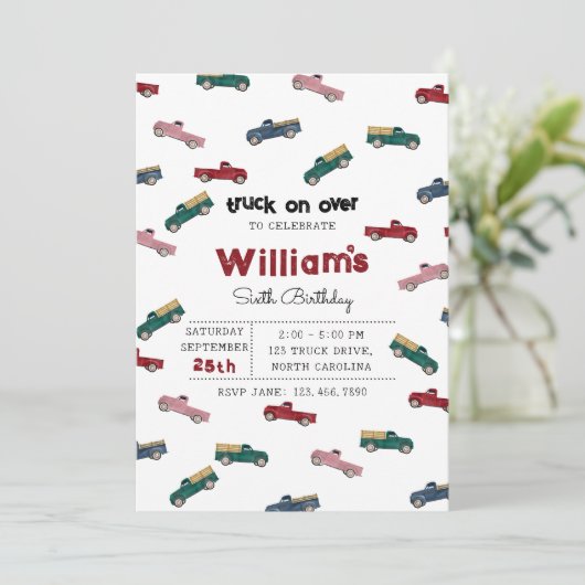 Pickup Trucks Schattigee voertuigen Kids verjaarda Kaart (Staand voorkant)