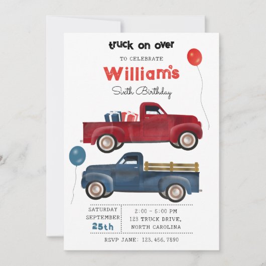 Pickup Trucks Schattigee Voertuigen Kids Verjaarda Kaart (Voorkant)