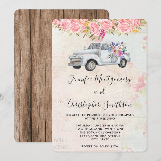 Pickup Vrachtwagen en Bloemen Rustieke Waterverf B Kaart (Voorkant / Achterkant)