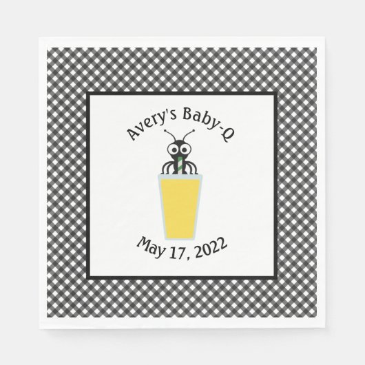 Picnic Ant Lemonade Black Gingham Servet (Voorkant)