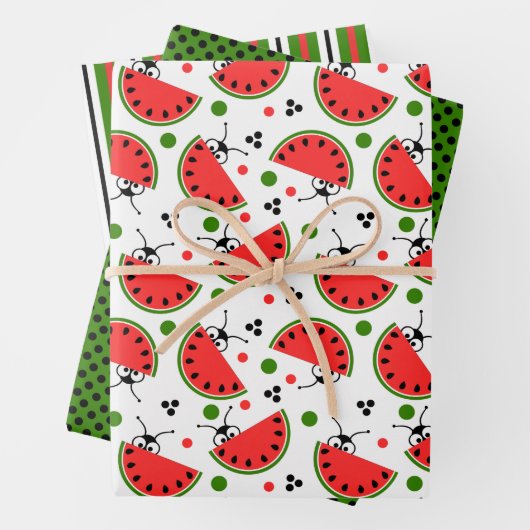 Picnic Ant Peking Watermelon Polka Dot Striped Inpakpapier Vel (In situ)